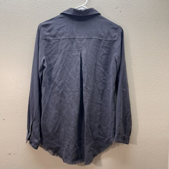 Cloth & Stone Anthropologie Size XS Gray Fringe Button Down Shirt Top Lyocell - Picture 4 of 4